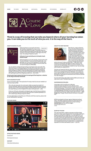 Matching site for the book A Course of Love Wordpress site with customized CSS, social media icons and video links